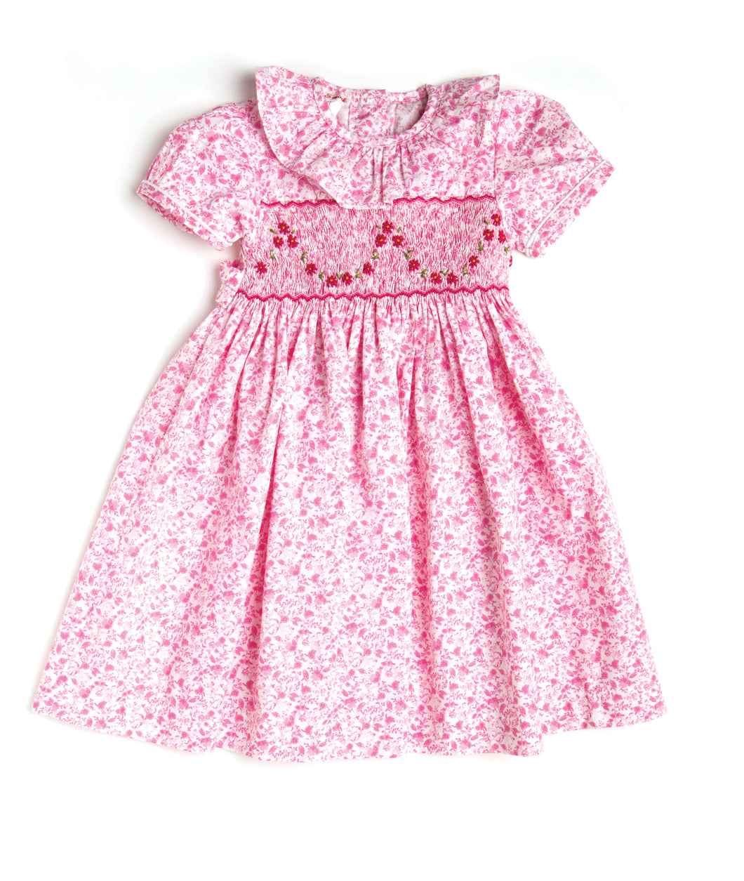 Midi Smocked Pink Flower Dress - MiniSmock