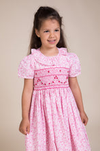 Load image into Gallery viewer, Midi Smocked Pink Flower Dress - MiniSmock
