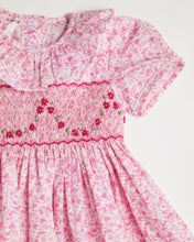 Load image into Gallery viewer, Midi Smocked Pink Flower Dress - MiniSmock
