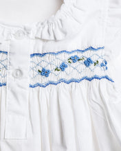 Load image into Gallery viewer, Long Smocked Blue Flower Night Dress - MiniSmock
